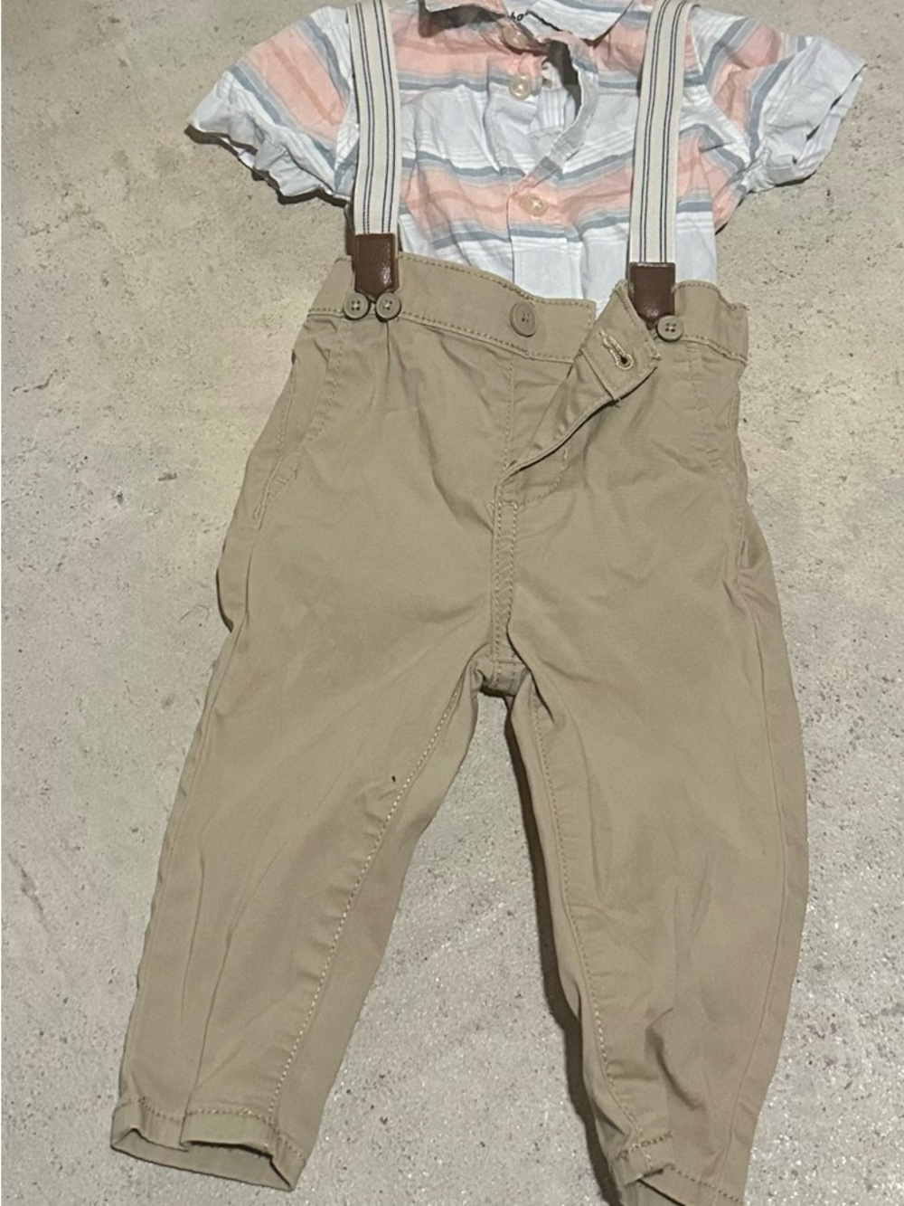 Toddler Tan Khaki Pants with Striped Onesie